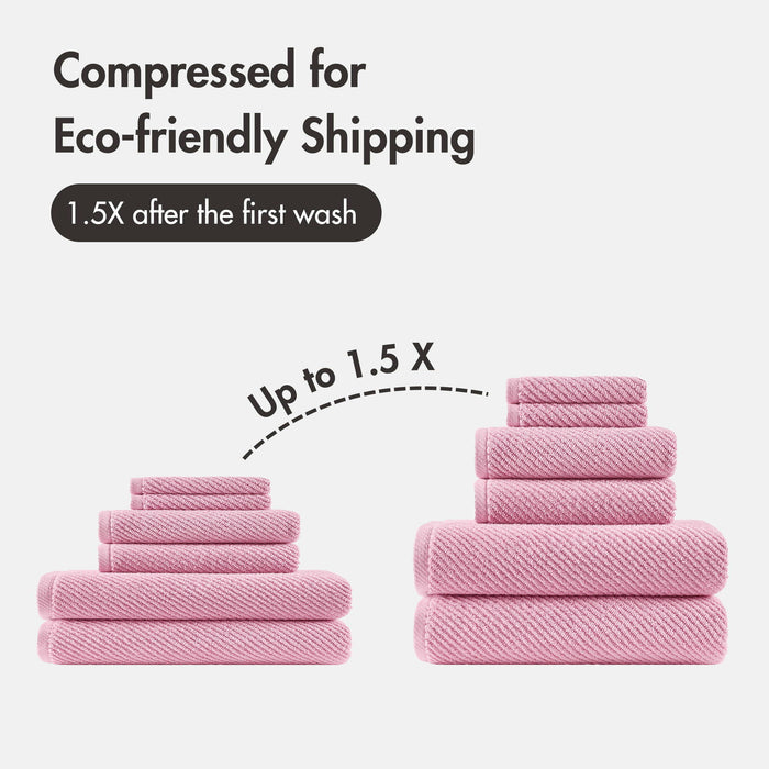 Diagonal Ribbed - 6 Piece Towels Set - Pink - Simple Home Plus