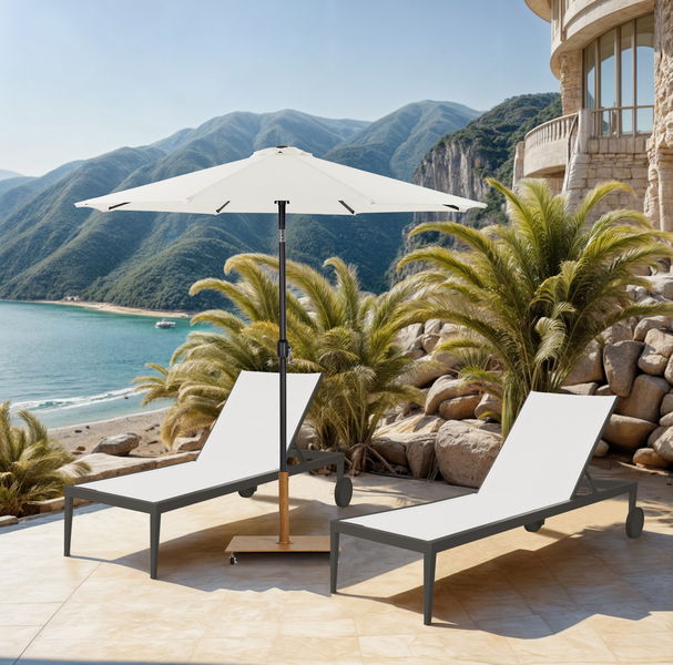 Fiji - Aluminum Patio Umbrella With Square Teak And Black Base