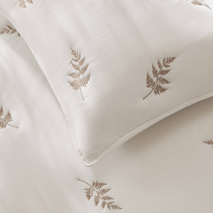 Willow Embroidered Botanical - King/California King 100% Cotton Lightweight 3 Piece Quilt Set - White / Gray