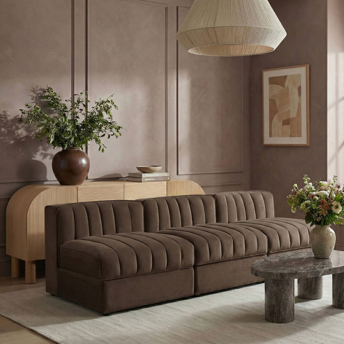 Rummi - Velvet Performance Fabric Upholstered 3 Piece Modular Armless Sofa - Simple Home Plus