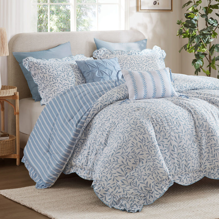 Darcy - 5 Piece King Print Comforter Set - Blue - Simple Home Plus