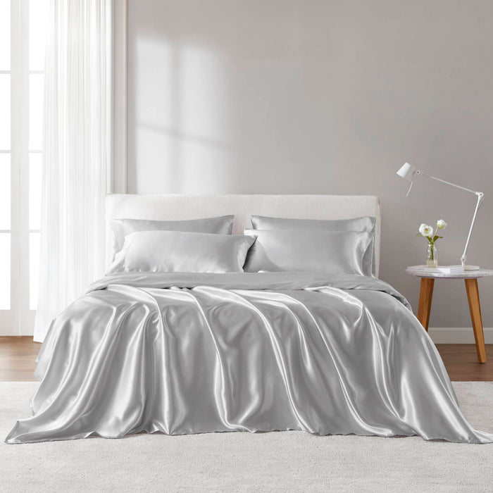 Satin - Wrinkle-Free Luxurious 6-Piece Sheet Set - Light Gray - Simple Home Plus