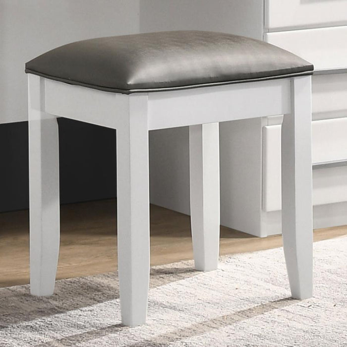 Felicity - Upholstered Vanity Stool - Metallic And Glossy White - Simple Home Plus