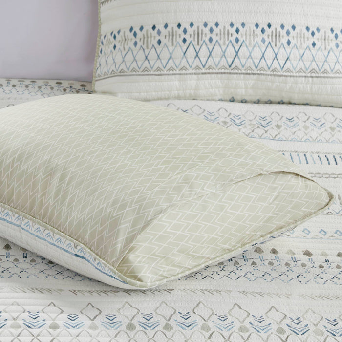 Fraser - 3 Piece Printed Microfiber Seersucker Quilt Set - Taupe - Simple Home Plus