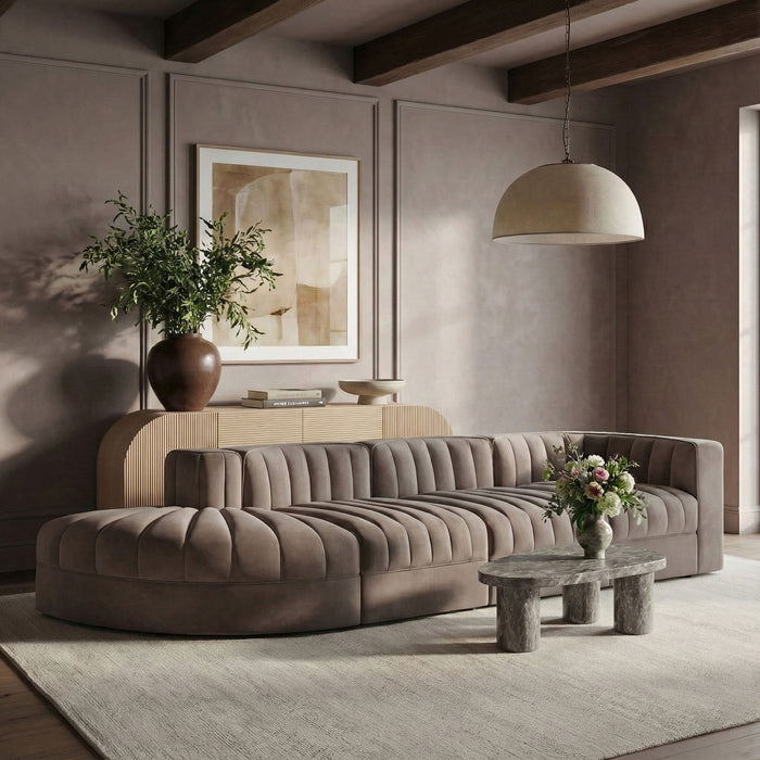 Rummi - Velvet Performance Fabric Upholstered 4 Piece Modular Sectional With Reverse Corner Chair - Simple Home Plus