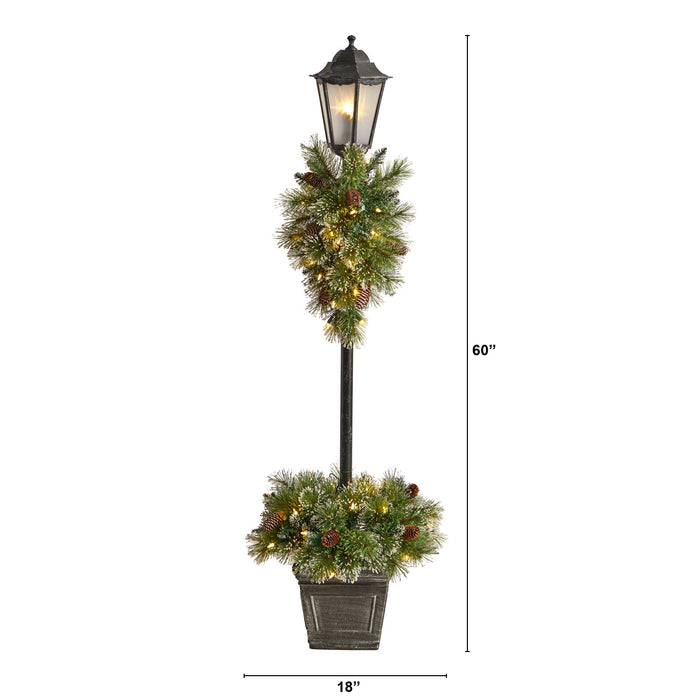 5 Pre-Lit Lamp Post with Greenery, Container & LEDs