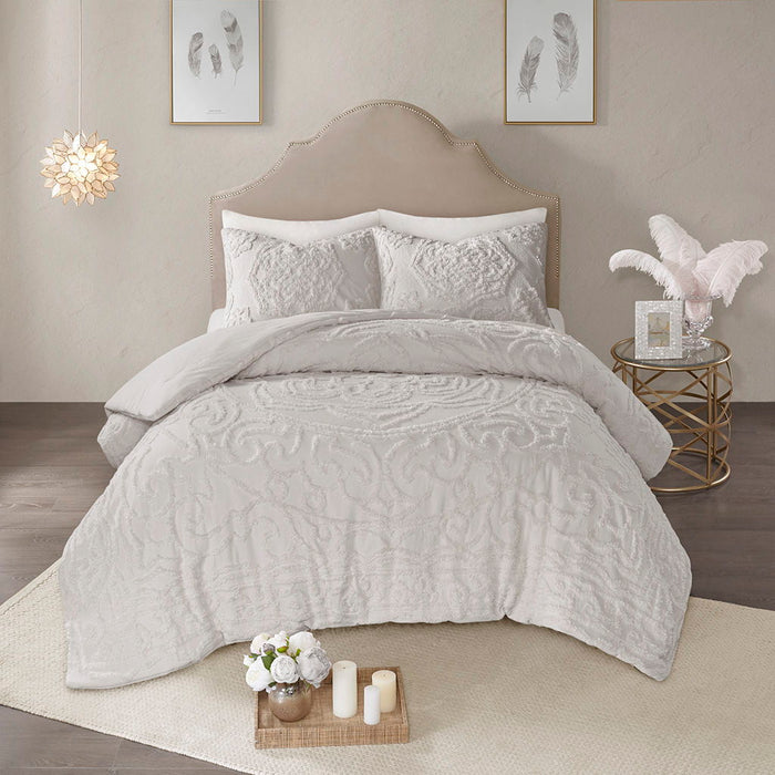 Laetitia - King 3 Piece Tufted Medallion Comforter Set - Gray - Simple Home Plus