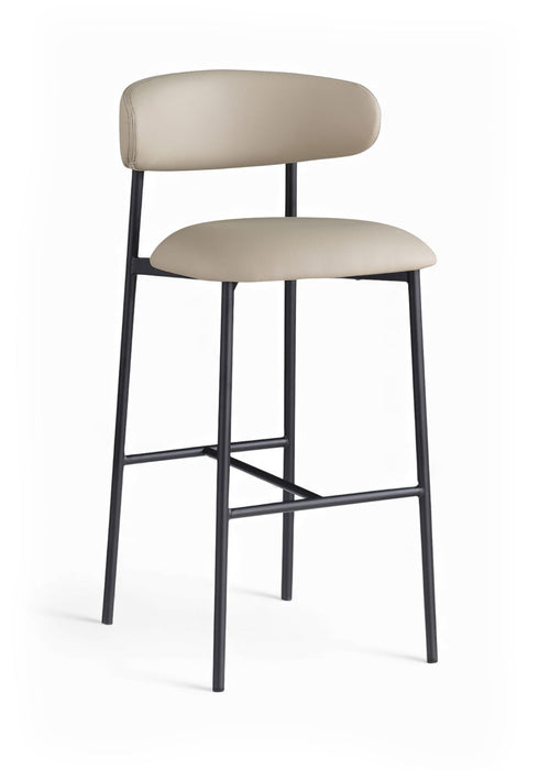 Lupita - Vegan Leather Upholstered Bar Stool (Set of 2) - Taupe / Matte Black - Simple Home Plus