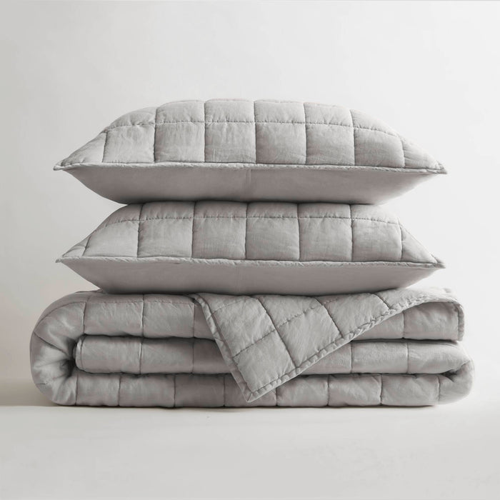 100% Linen - Full/Queen Linen Garment Washed Quilt Set - Gray - Simple Home Plus