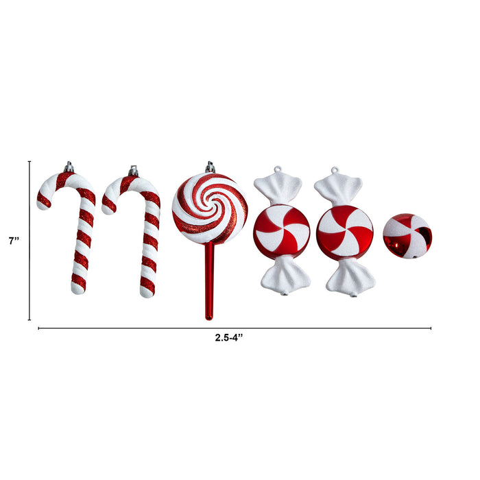 7" Assorted Candy Cane Xmas Deluxe Shatterproof Set of 6