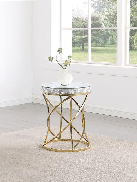 Elise - Round Mirror Top Stainless Steel End Table - Gold - Simple Home Plus