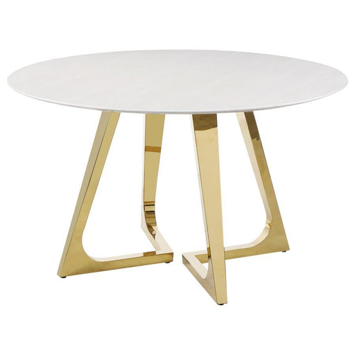Gwynn - Round Marble Stainless Steel Dining Table - Gold - Simple Home Plus