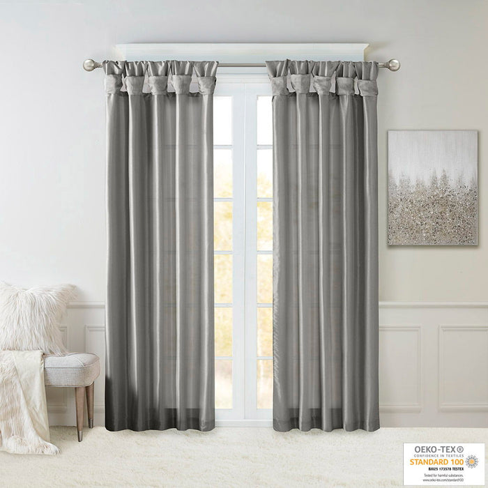 Emilia - 120" Twist Tab Lined Window Curtain - Charcoal - Simple Home Plus