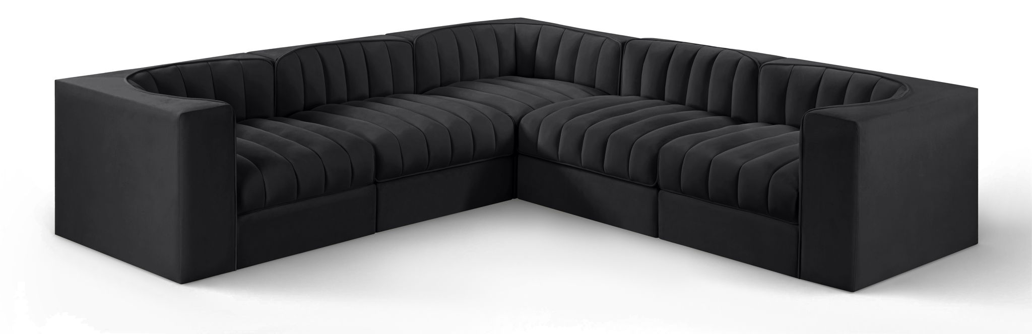 Rummi - Symmetrical Velvet Performance Fabric Upholstered 5 Piece Modular Sectional - Simple Home Plus