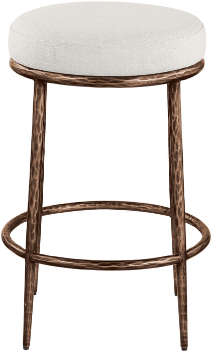 Ferro - Linen Textured Performance Fabric Upholstered Backless Counter Stool - Cream / Brushed Bronze - Simple Home Plus