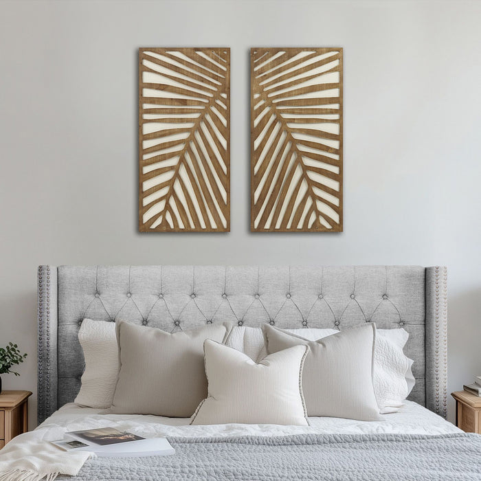 Birch Palms - Carved Wall Panel (Set of 2) - Dark Brown - Simple Home Plus