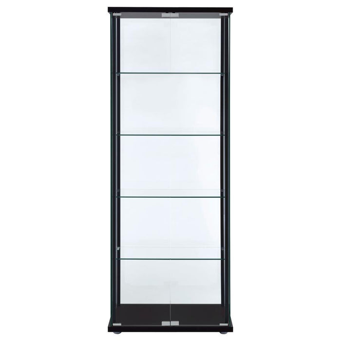 Delphinium - 5-Shelf Clear Glass Curio Display Cabinet - Black - Simple Home Plus