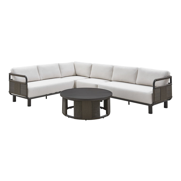 Brampton - 2-Piece Powder Coated Metal Outdoor Conversation Set With Cushions - Gray / Off White