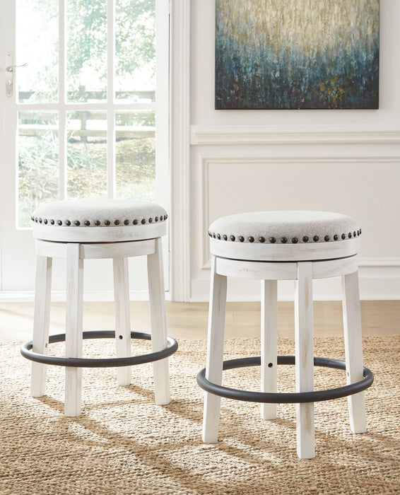 Valebeck - 5 Pc. - Counter Table With Wine Rack, 4 Swivel Stools - White / Brown - Simple Home Plus