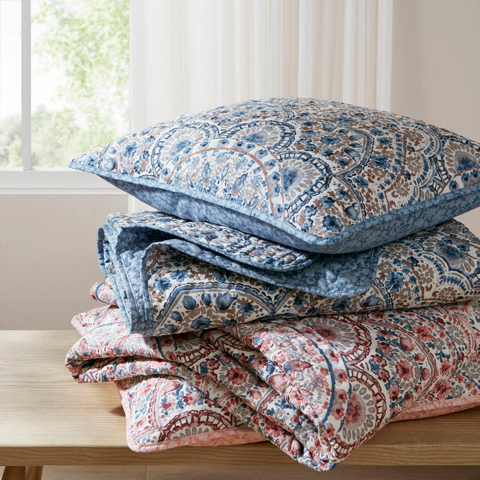 Valerie - Twin Boho Floral Reversible Quilt - Blue - Simple Home Plus