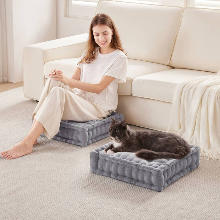 Azza - Poly Chenille Square Floor Pillow Cushion Compress Pack - Gray