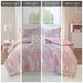 Rosalie - 4 Piece Full/Queen Metallic Printed Plush Comforter Set With Throw Pillow - Pink Multi/Gold - Simple Home Plus