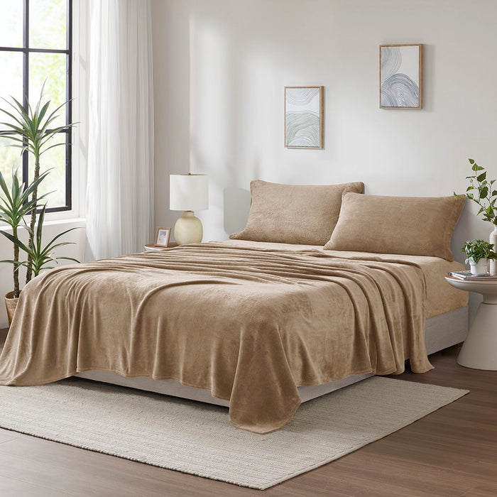 Soloft Plush - 4 Piece King Micro Plush Sheet Set - Taupe - Simple Home Plus