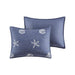 Seaside - 4 Piece King Cotton Reversible Embroidered Quilt Set With Throw Pillow - Navy - Simple Home Plus