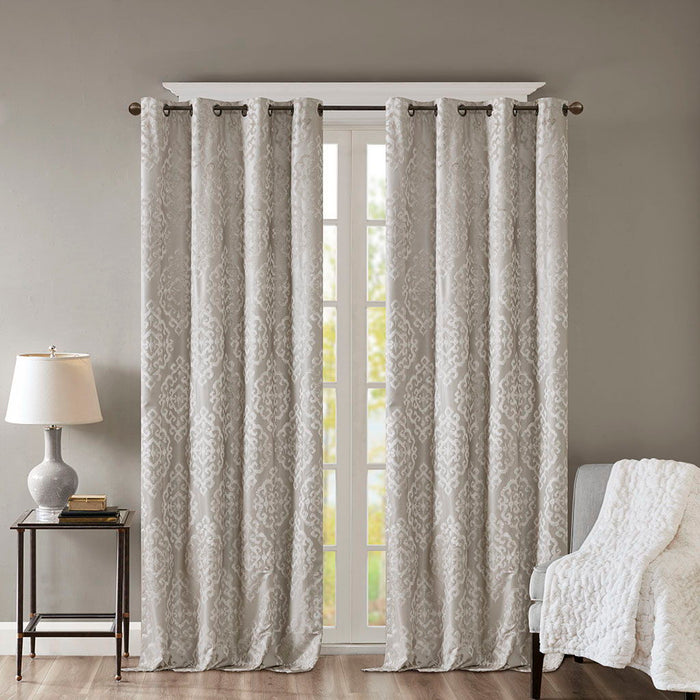 Mirage - 108" Knitted Damask Total Blackout Grommet Top Curtain Panel - Gray - Simple Home Plus