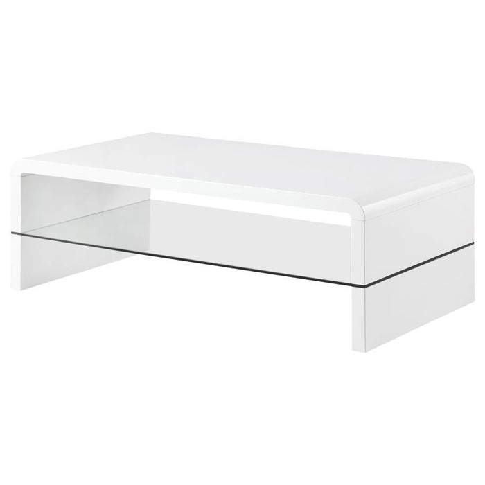 Airell - Rectangular Coffee Table With Shelf - White High Gloss - Simple Home Plus