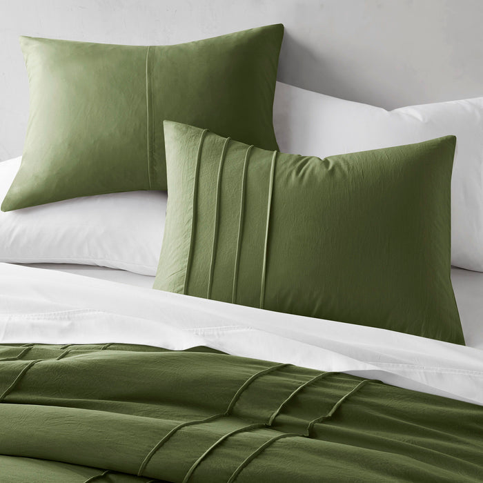 Porter - Queen Soft Washed Pleated Comforter Set - Olive Green - Simple Home Plus