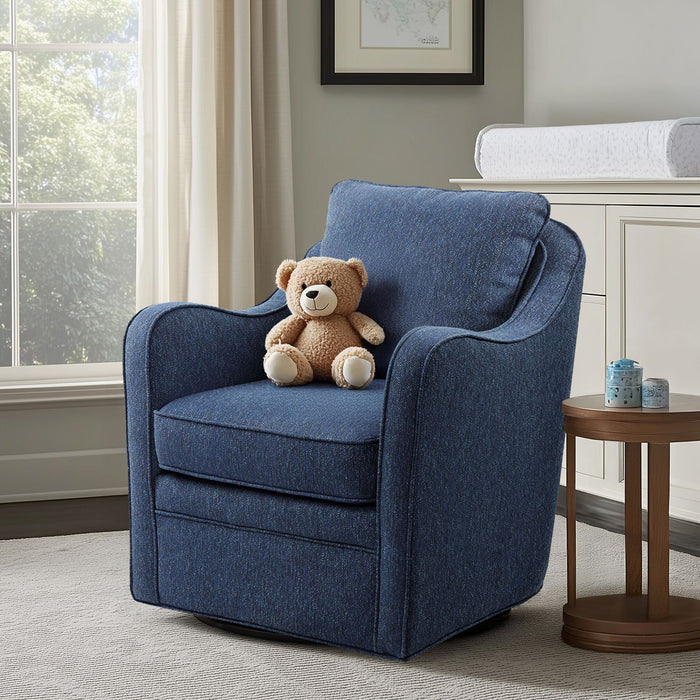 Brianne - Slub Weave Wide Seat Swivel Arm Chair - Navy - Simple Home Plus