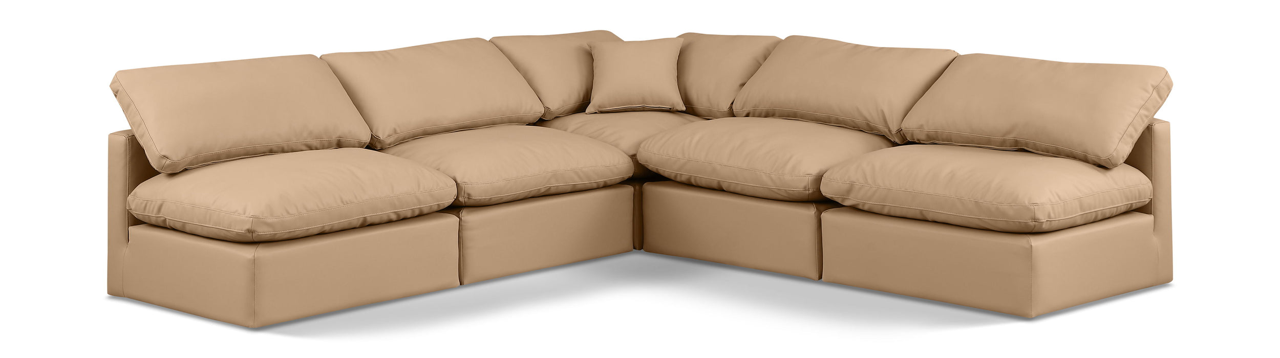Indulge - Faux Leather 5 Piece Modular Corner Armless Sectional - Tan - Simple Home Plus