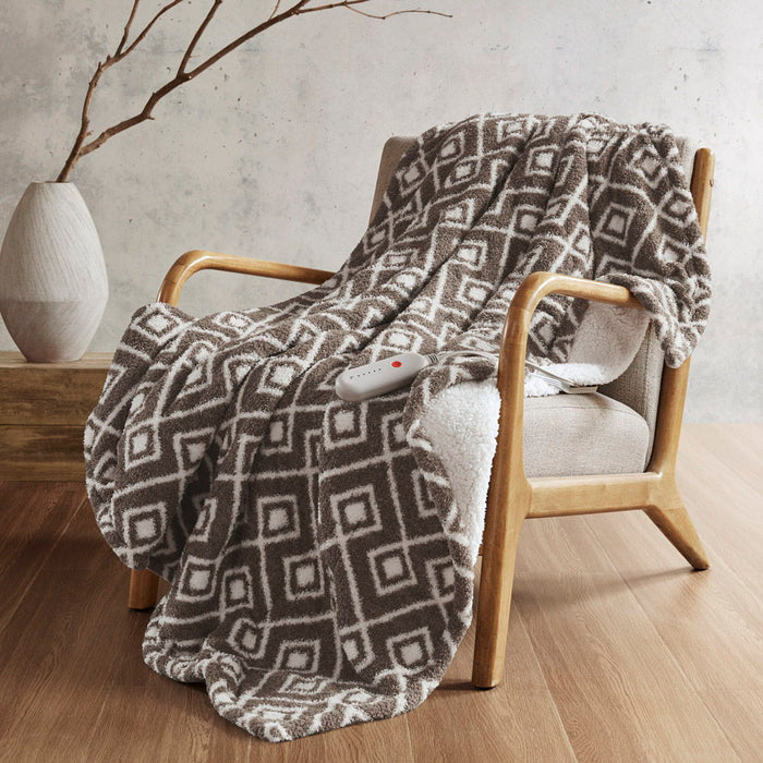 Amira - Dream Soft Heated Throw - Brown Geo - Simple Home Plus
