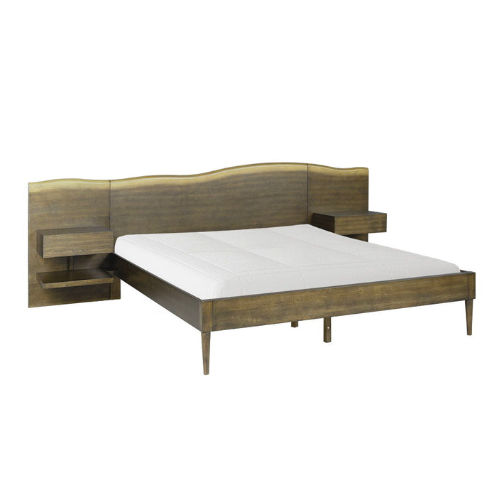 Clark - Queen Platform Bed Frame With Live-Edge Headboard And Built-In Nightstands / Drawers - Dark Brown - Simple Home Plus
