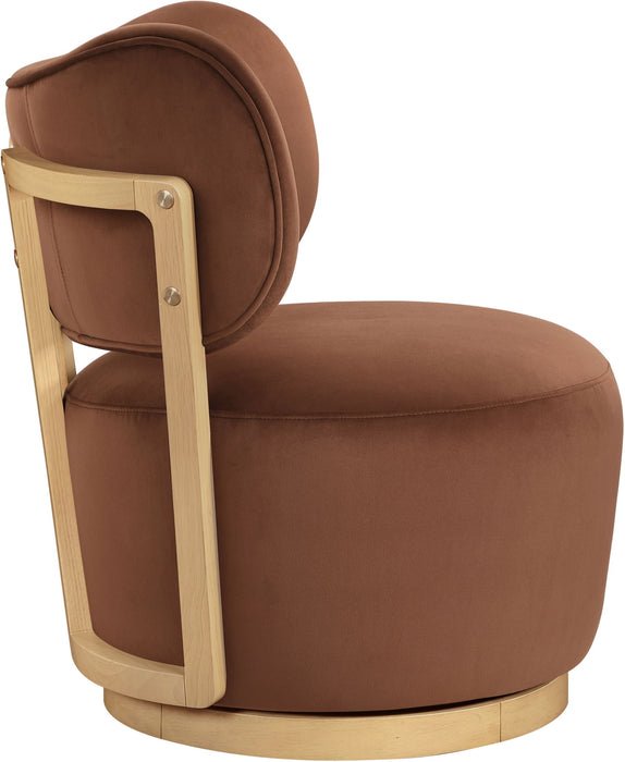 Elara - Velvet Upholstered Swivel Accent Chair - Stained Natural - Simple Home Plus