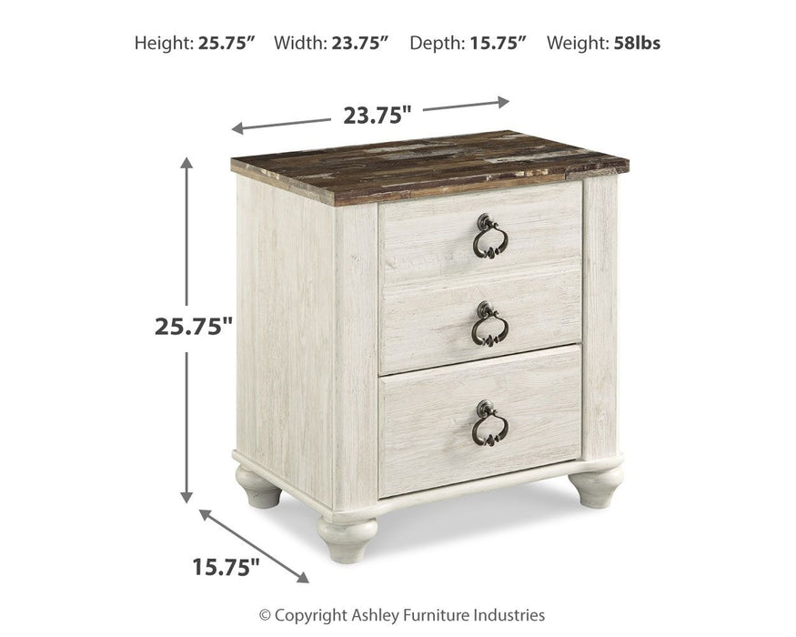 Willowton - Two Drawer Night Stand - Brown / Beige / White - Simple Home Plus
