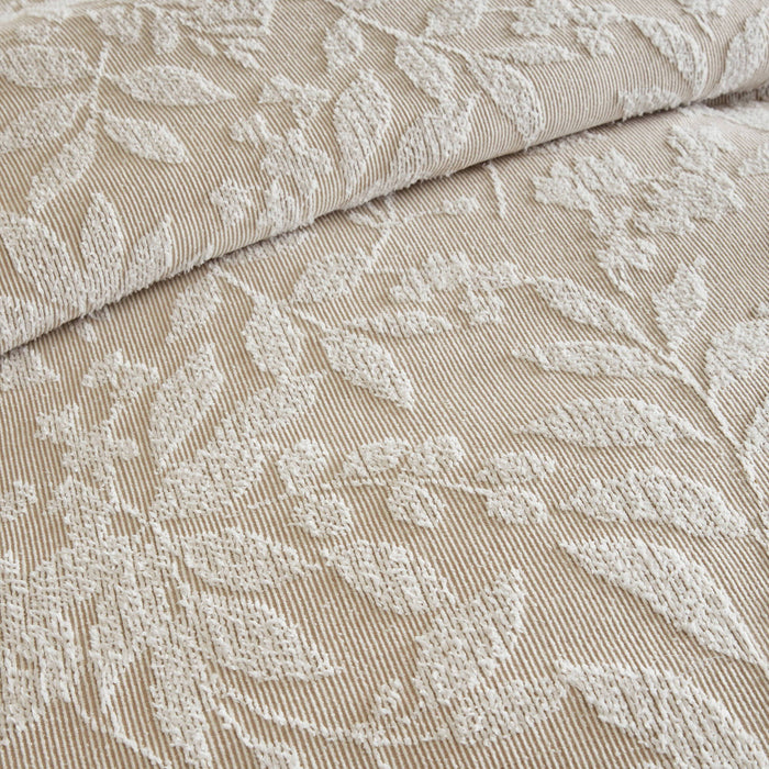 Solace Leaf - Queen 3-Piece Cotton Blend Botanical Jacquard Comforter Set - Beige