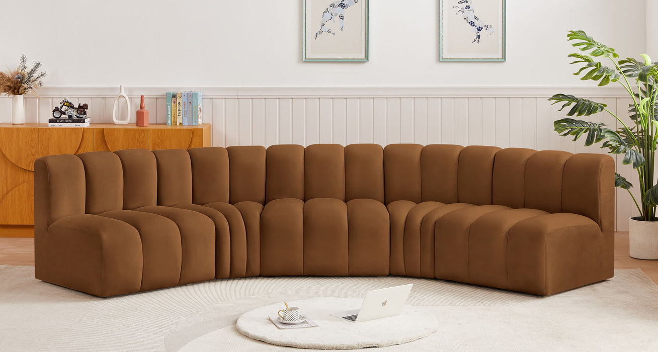Arc - Velvet 5 Piece U-Shaped Modular Sofa - Saddle - Simple Home Plus