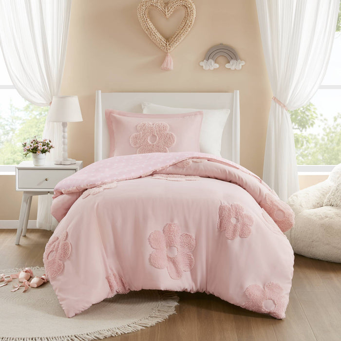 Gracie - Twin Floral Reversible Duvet Cover Set - Pink - Simple Home Plus