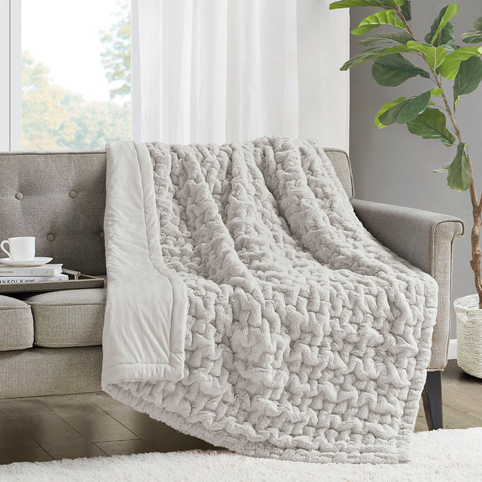 Ruched Fur - Throw - Silver Gray - Simple Home Plus