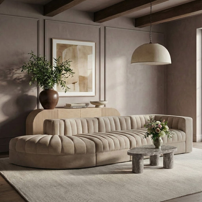 Rummi - Velvet Performance Fabric Upholstered 4 Piece Modular Sectional With Reverse Corner Chair - Simple Home Plus