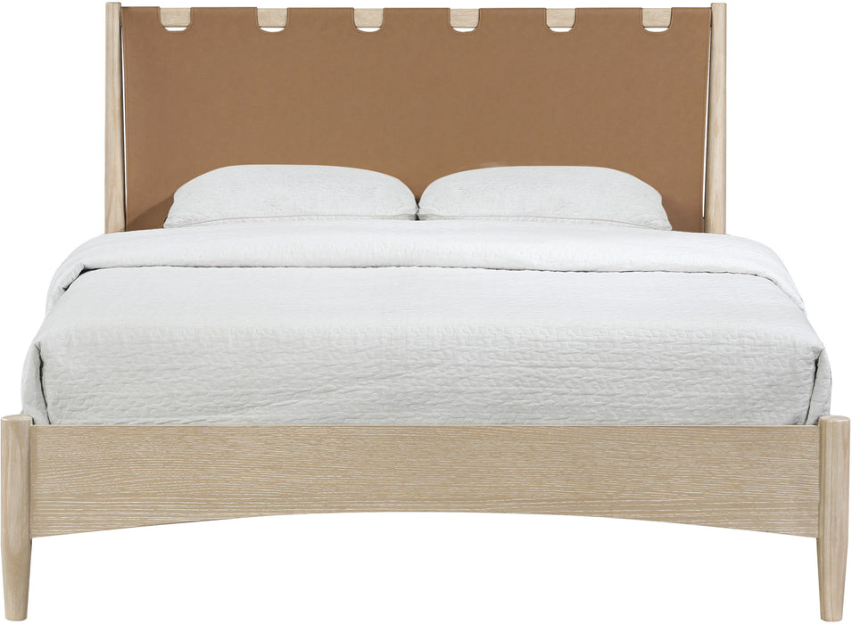 Santos - Vegan Leather Headboard And Wood Bed - Waxed Natural Frame - Simple Home Plus