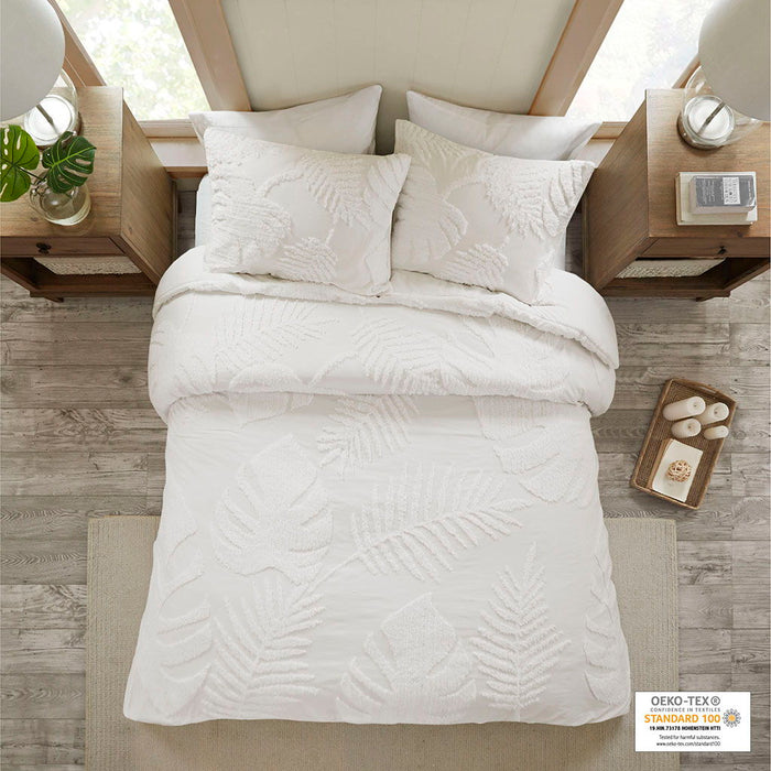 Bahari - 3 Piece Tufted Palm Duvet Cover Set - Off White - Simple Home Plus