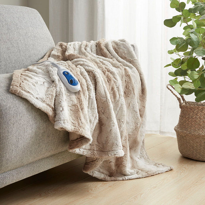 Zuri - Oversized Faux Fur Heated Throw - Sand - Simple Home Plus