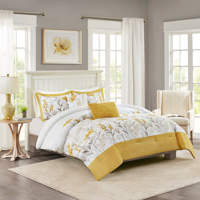 Meadow - King 5 Piece Comforter Set - Yellow - Simple Home Plus