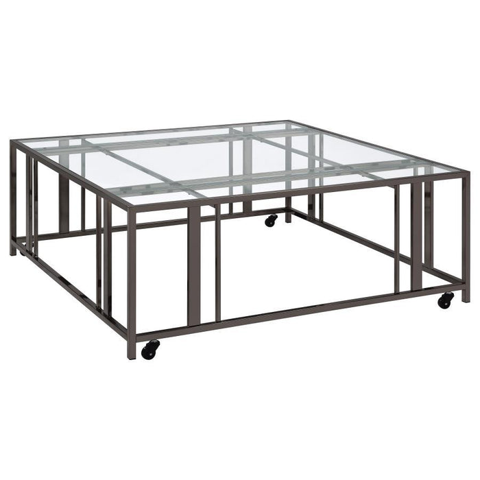 Adri - Square Glass Top Coffee Table With Casters - Simple Home Plus
