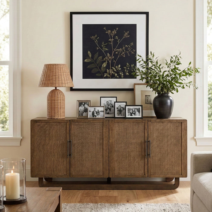 Sova - Solid Wood, Oak Veneer And Stainless Steel Sideboard/Buffet - Simple Home Plus