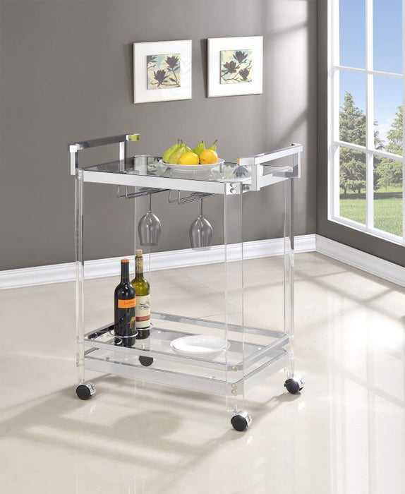 Jefferson - 2-Tier Glass Shelf Acrylic Bar Cart - Chrome - Simple Home Plus