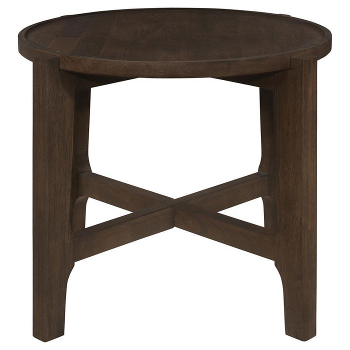 Cota - Round Solid Wood End Table - Dark Brown - Simple Home Plus